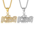 Classic Golden Crown Men's Stainless Steel Necklace Luxury King Letter Pendant Square Pearl Chain Gold Plated Hip Hop Jewelry
