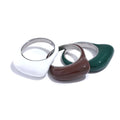 JINYOU 6954 White Green Brown Enamel Stainless Steel Geometric Chic Ring for Women Personalized Finger Jewelry
