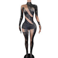 Sexy Lace Print Long Sleeve Rompers Festival Costumes Stage Performance Wear Club One Piece Bodysuits Women Rhinestone Jumpsuits