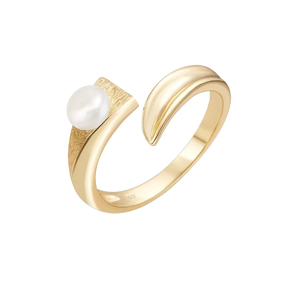 Fashion Jewelry 925 Silver Frosted Ring Women 18K Gold Plated 925 Sterling Silver Versatile Open Pearl Ring Jewelry Wholesale