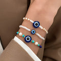 Ethnic Handmade Rice Bead Devil Eye Bracelet Multi Color Resin Braided Blue Evil Eyes Bracelet Bohemian Jewelry