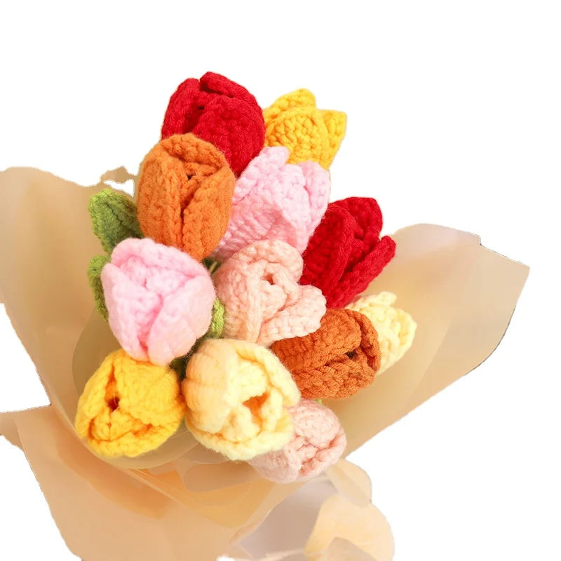 Decorative Wool Crochet Knitting Handmade Flowers Bouquet in Vase for Home Decoration Crafts
