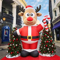 Custom Plush Moose Inflatable in Santa Costume Holding Candy Cane for Christmas Decorations