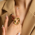 Nabest Stainless Steel Geometric Hollow Out Ring Non Tarnish Jewelry Women 18k Gold Plated Extra Large Rings