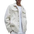 Warm Plain White Fleece Faux Shearling Jacket for Men Stand Casual Woven Jacket OEM Custom Winter Dyed Nylon Finished