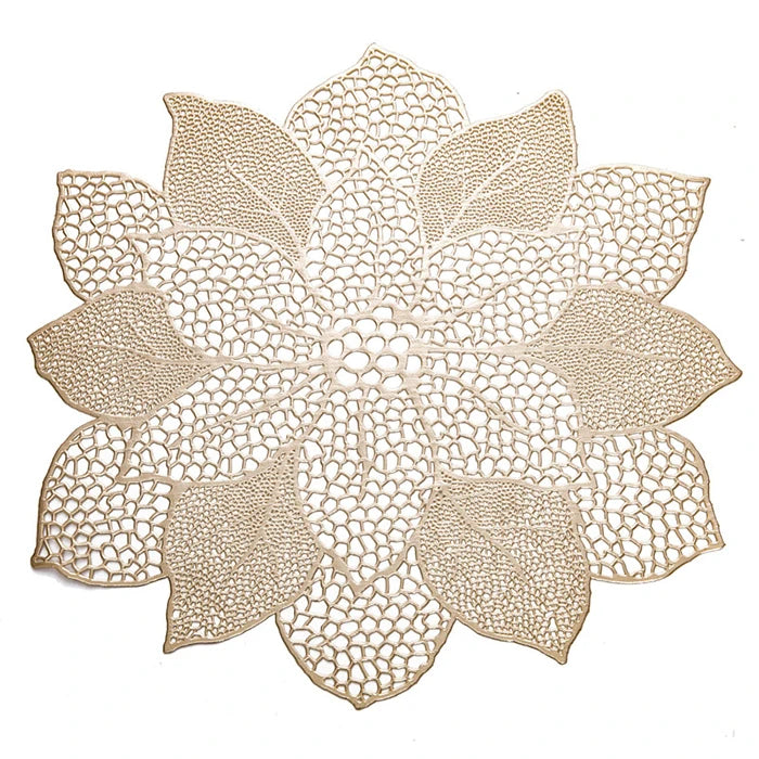 Red Gold Hollow Kitchen Dining Table Simulation Plant Lotus Flower PVC Table Placemat Mat Decorative Pad Coasters Home Decor