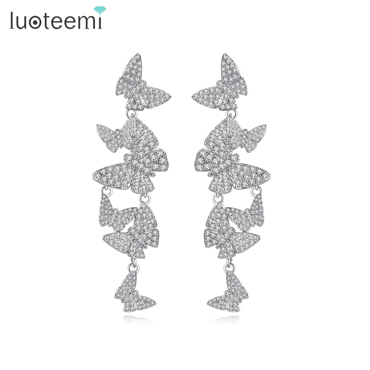 LUOTEEMI Earring Luxury 2026 Tiny Zircon 5A CZLong Cubic Zirconia Bohemian Fashion Earing Butterfly