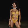 Designer Custom Swimwear Solid Blank High Leg Glitter Fabric Jumpsuit Women Luxury One-Piece Triangle Women Bodysuit