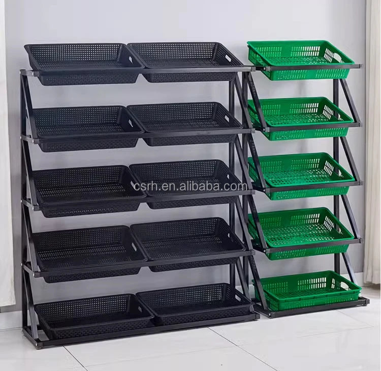 1200*350*1400mm Black Vegetable Rack with Baskets MegaBDM
