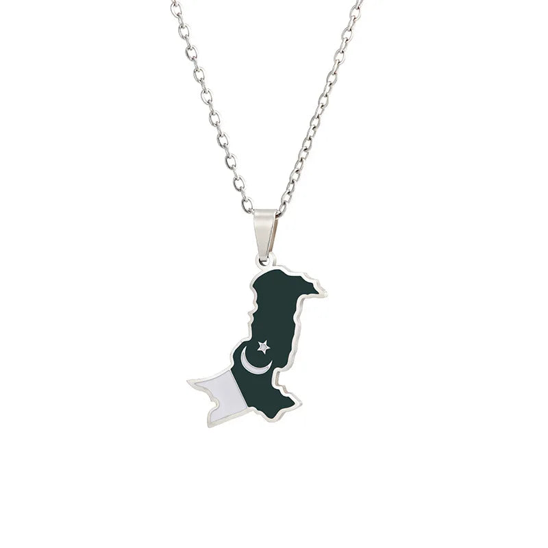 Pakistan Map Necklace National Flag Pendant Women Men Fashion Map Ethnic Choker Necklaces