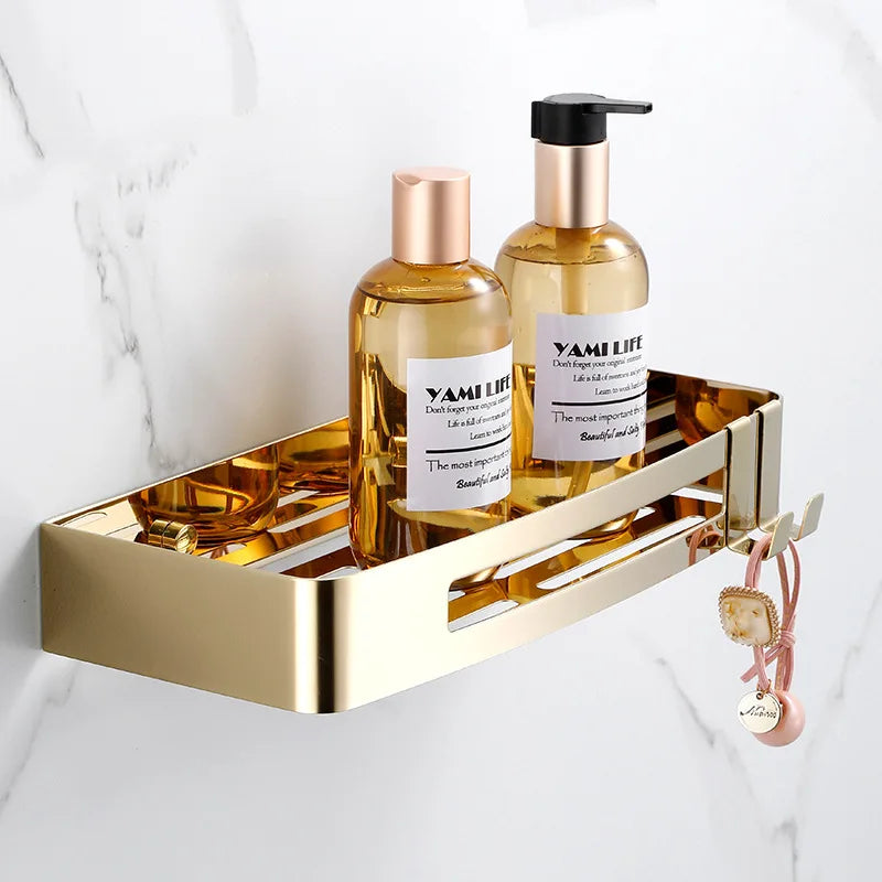 Modern Stainless Steel Bath Hardware Accessories Wall Mounted Gold Towel Bar Set with Brushed Finish for Bathroom