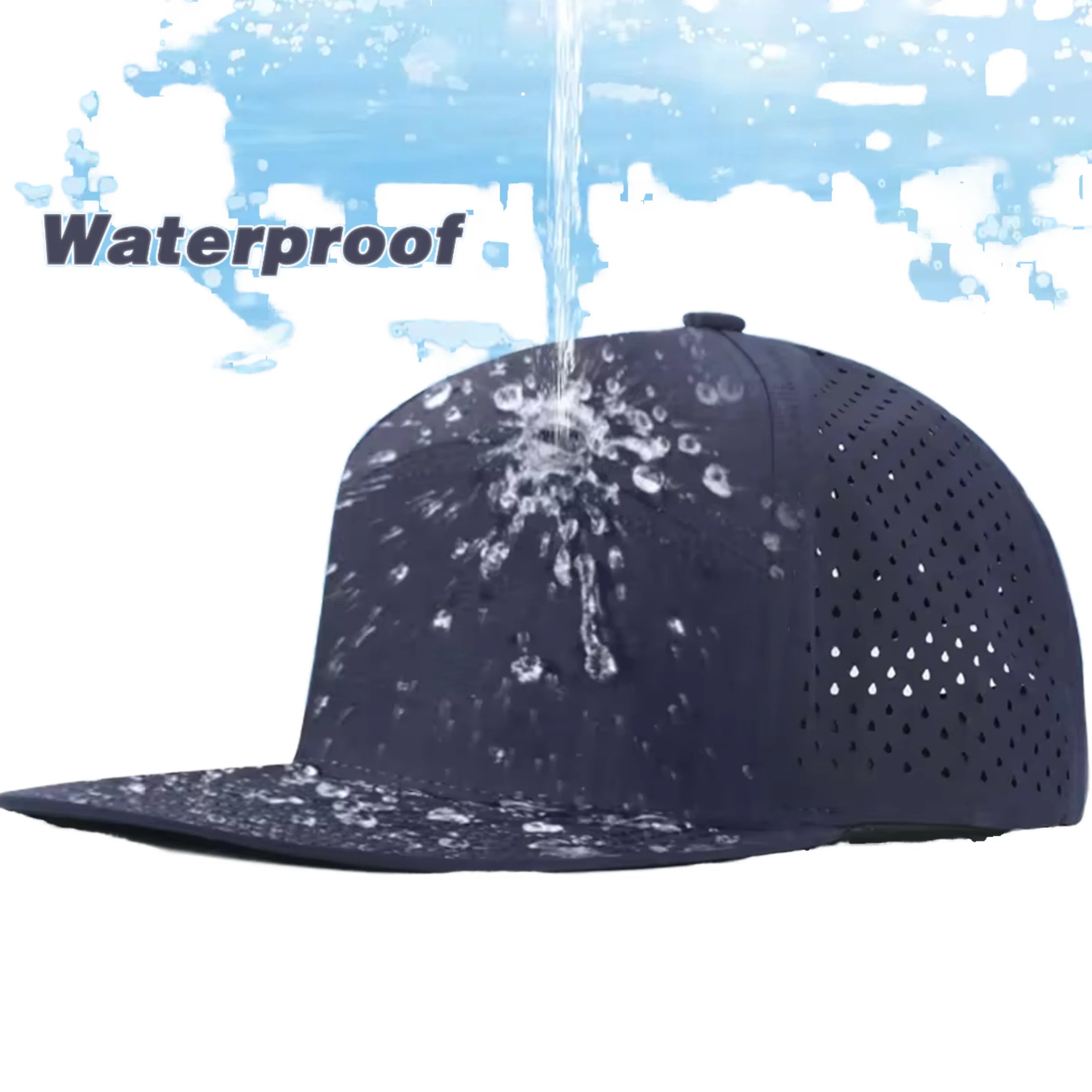 High Quality 7 Panel Flat Bill Polyester Snapback Cap Waterproof Laser Cut Perforated Hole Custom Logo 3D Embroidery Hip Mesh