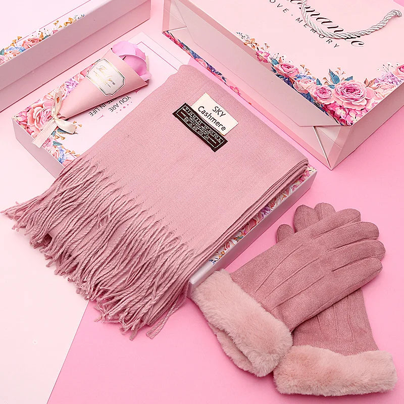 Wholesale 2026 New Trendy Pure Color Scarf Vacuum Cup with Rabbit Doll Gift Sets for Women Girlfriend Holiday Giveaways