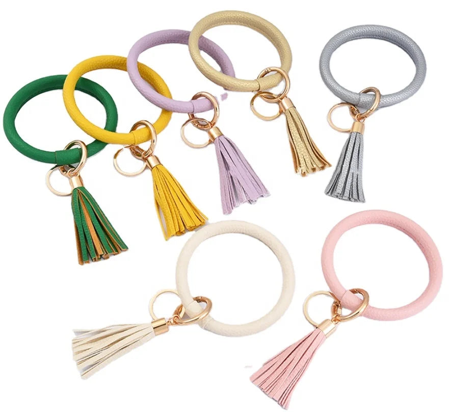 Leather Bracelet Keychain Large O PU Leather Bangle Keychain Bracelet Holder Keychain Wristlet Strap Key Holder