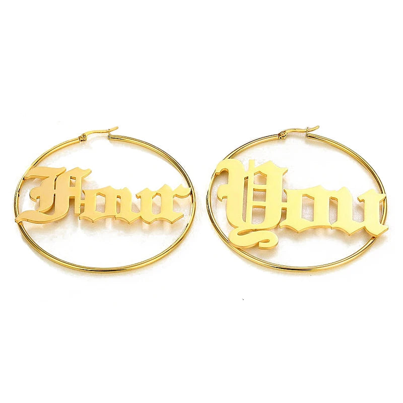 BINSHUO Wholesale Stainless Steel Custom Jewelry Accessories Big Hoop Personalized Custom Name Earrings Gold Plated Women Letter