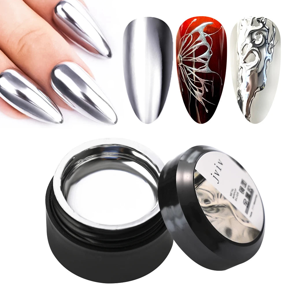 8/5ml Super Bright Mirror Metallic Silver Effect Painting Gel Polish Metal Chrome French Line Flower Drawing Gel UV Nail Art Gel