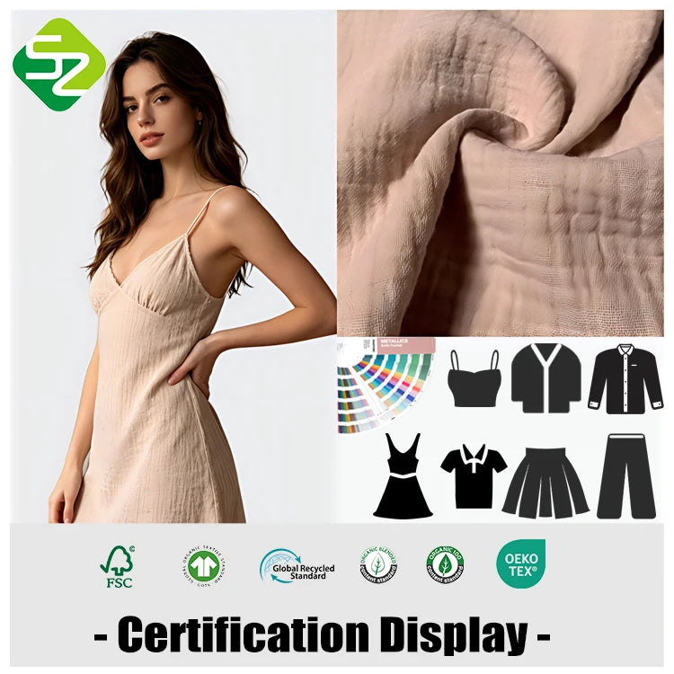 Certified No. EGL/234911 GOTS Organic Cotton Muslin Double Gauze Fabric 130GSM Extra Soft & Lightweight