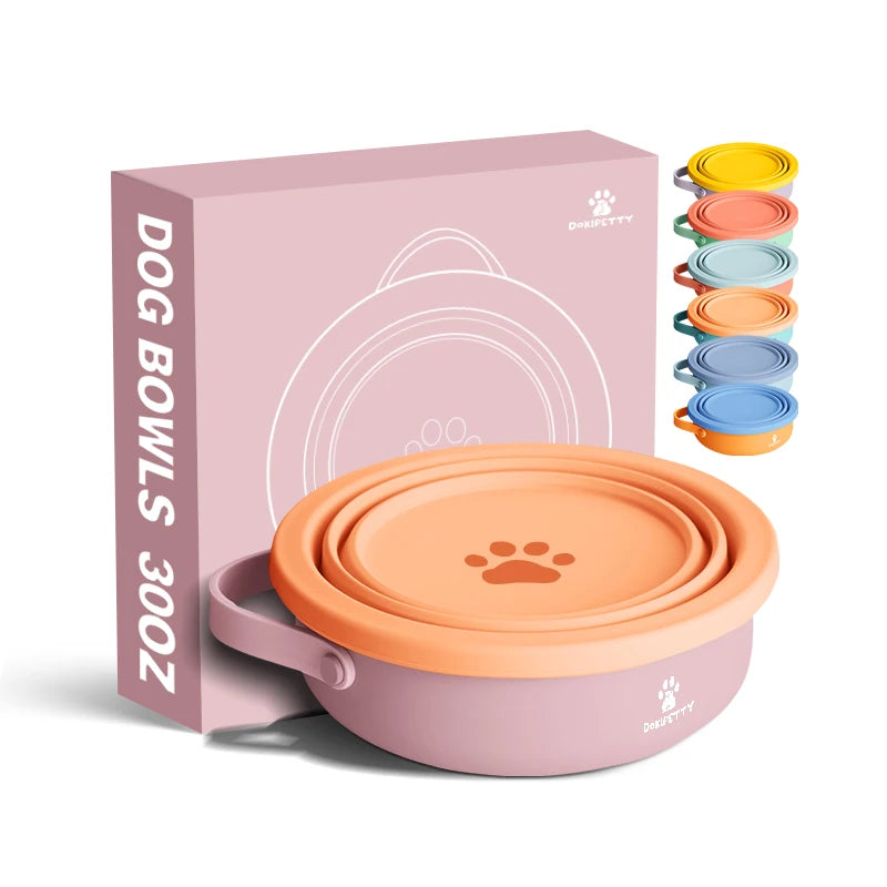 32oz Stainless Steel  Dog Bowl with Silicone Lid and Bowl Removable Handle Carry with Bag Dog Outside Food Container Box Sample