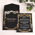Modern Luxury Wedding Invitations Custom Black Gold Floral Design White Foil Thank You Cards Envelopes Music Angel Cross Paper