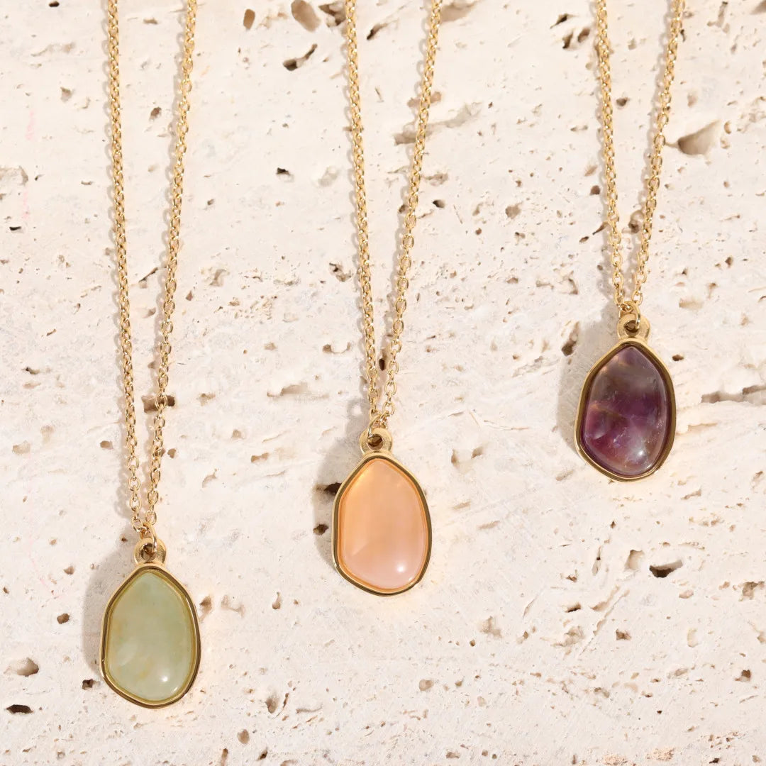 INS Hot 18K Gold Plated Jade Irregular Oval Pendant Link Chain Necklace Stainless Steel Jewelry Anniversary Wholesale