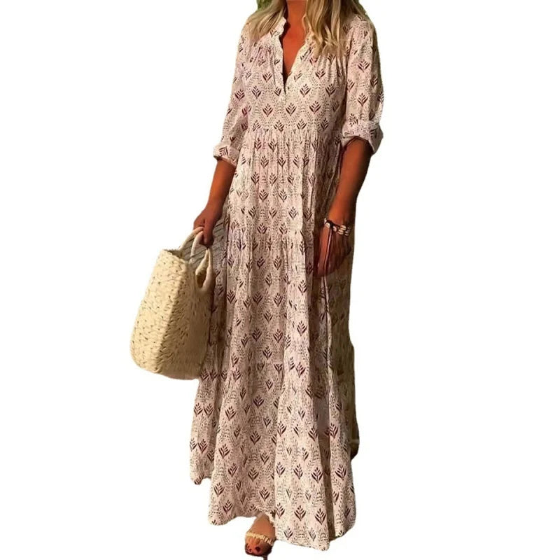 European American Retro Floor-Length Woven Summer New Cross-Border Fashion Large Size Loose Stand Collar Casual Women Imported