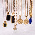 Wholesale Black Agate Aventurine Quartz Pendant Natural Gemstone Necklace Jewelry 18k Gold Plated Stainless Steel Moon Necklace