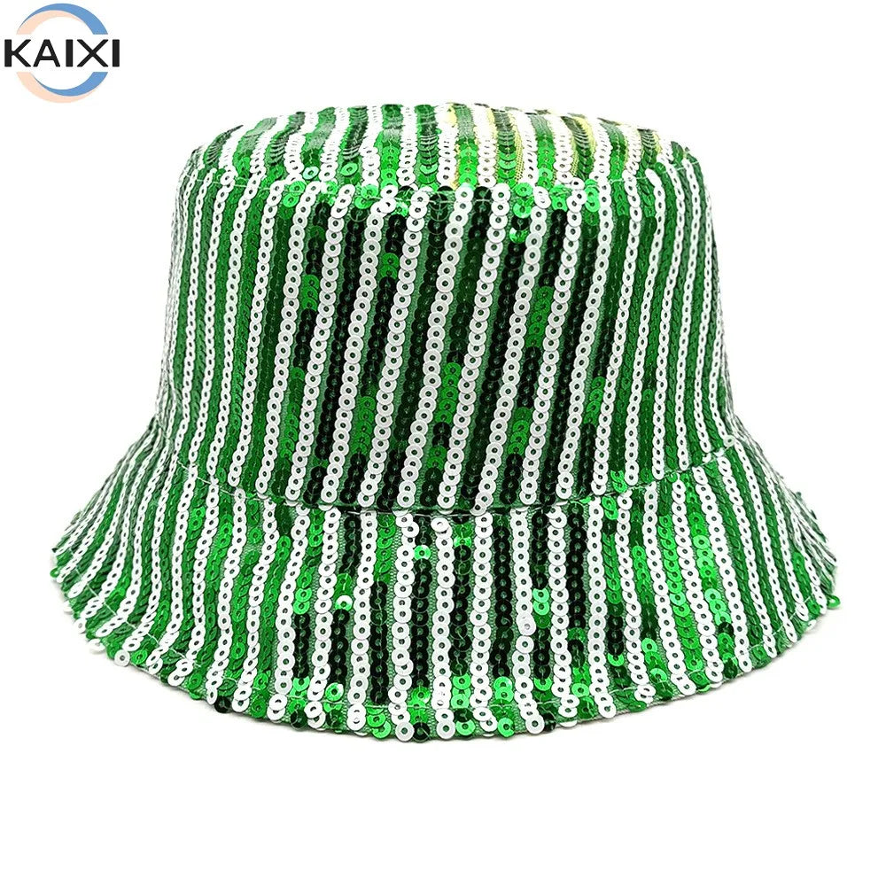 Sequin Performance Basin Hat for Men and Women Outdoor Sunshade Fisherman Hat Striped Stage Hat