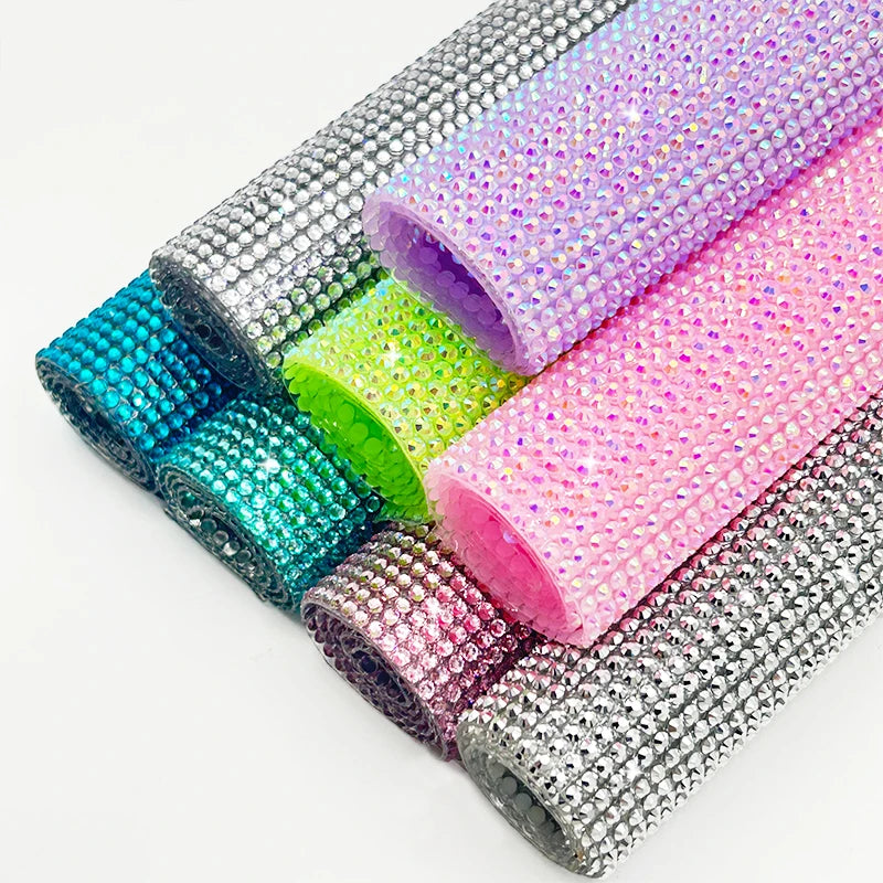 40*24cm Flat Back Resin Self Adhesive Diamond Sheet Hot Fix Rhinestone Sheet Mesh Roll for Wedding Trim AB