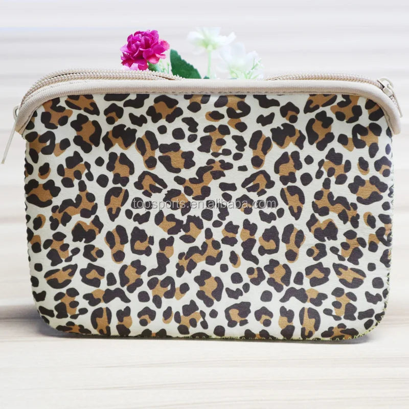 Women's Fashion Leopard Printed Neoprene Cosmetic Bag Waterproof Makeup Case with Zipper for Girls