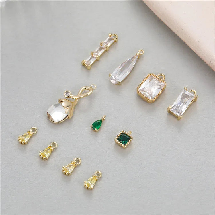 CZ9003 MINI Small Little Tiny 14K Gold Plated Cubic Zirconia CZ Solitaire Teardrop Baguette Charm  for Necklace Bracelet Making