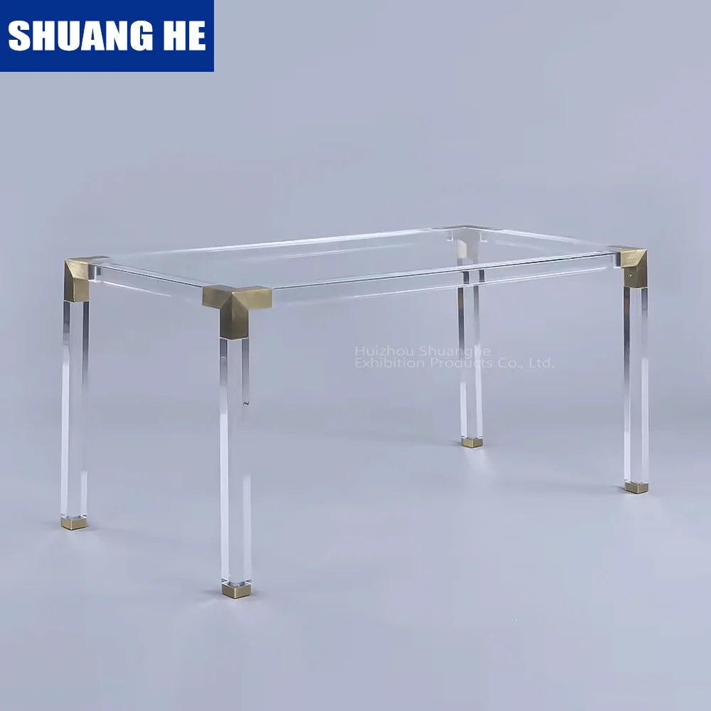 Dining Room Furniture Glass Table Top 6 Seat  Crystal Wedding Table With Gold Stainless Steel Legs Acrylic Dining Table