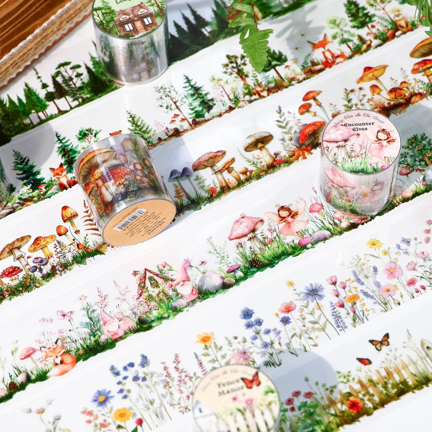 2M/Roll Fairytale Woods Series Vintage PET Handbook for Landscaping Tape Waterproof Mountain Plants Decoration for DIY Masking