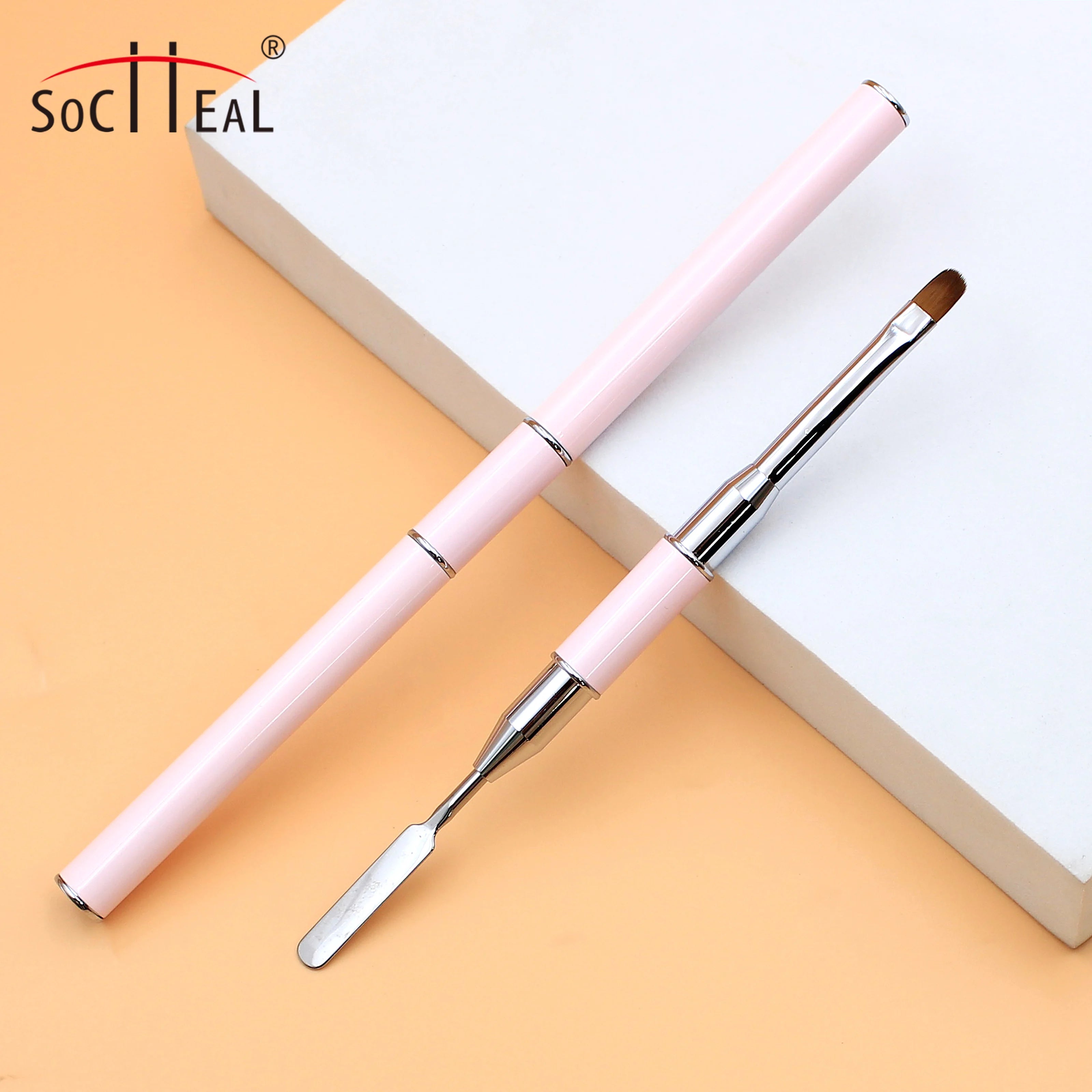 YALIXIN Professional Manicure Tools Double-Head Nail UV Gel Oval Brush Custom Logo Pink Metal Handle Nylon Push Nail Art