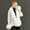 2022 Ladies Autumn Winter Korean Style Fashion Women Long Sleeve Knitted Cardigan Women With Real Fur Trim