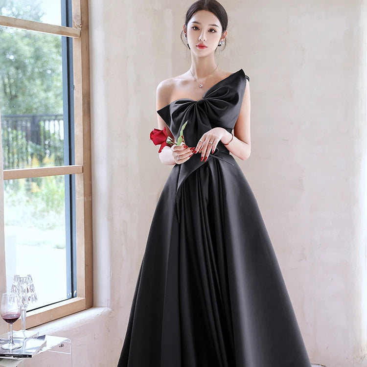 2022 Women Party Gown One-shoulder Black Long Maxi Evening Prom Dresses