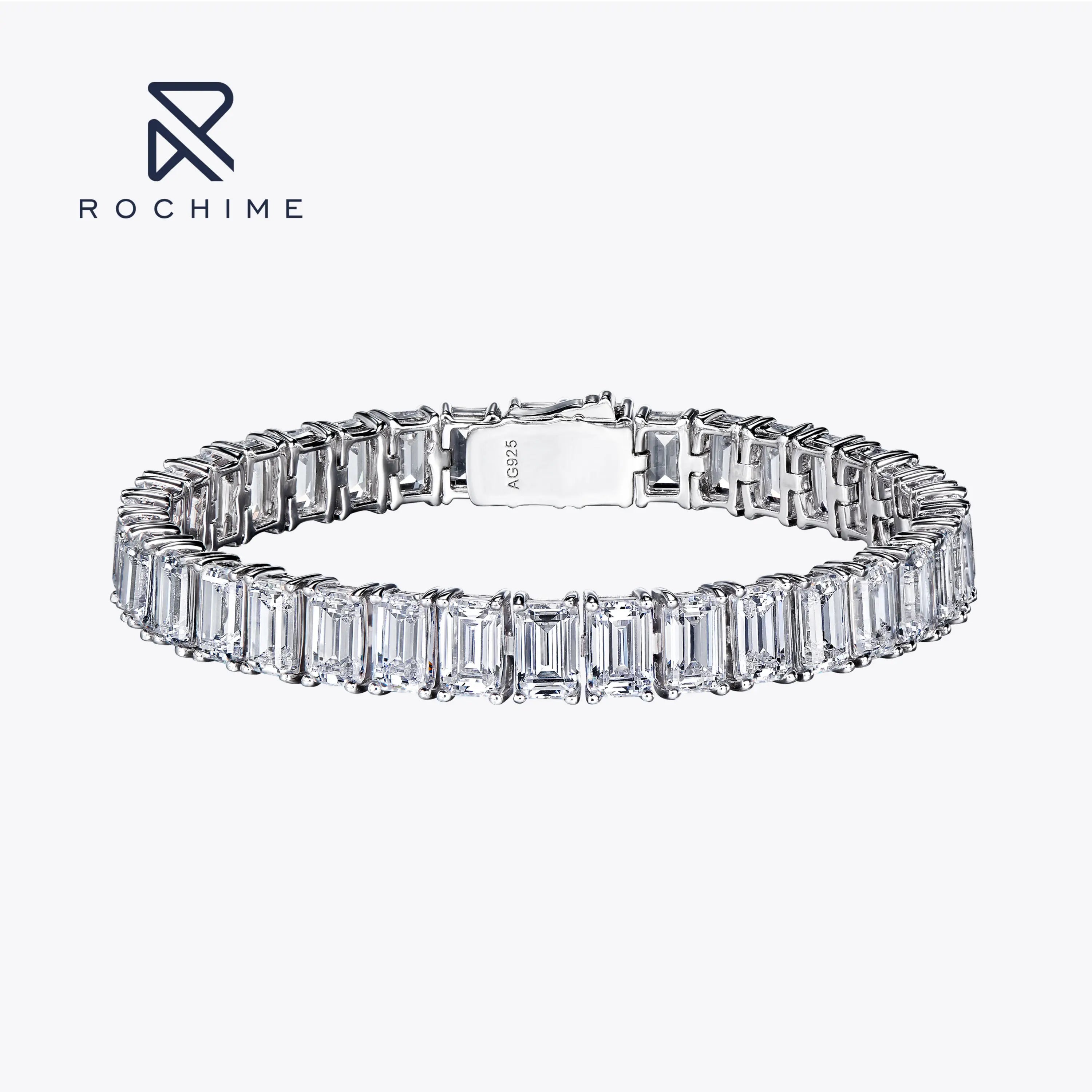 Rochime Classic Emerald Cut Lab Grow Diamond Bracelet 925 Sterling Silver Rhodium Plated Luxury 5a Zircon Jewelry for Women