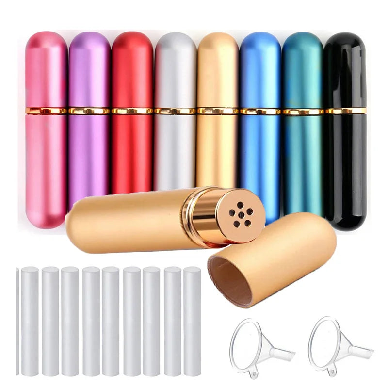 Gold Silver Black Red Pink Metal Empty Essential Oil Aromatherapy Nasal Stick Hot Stamping Glass Bottle Aluminum Blank Inhaler
