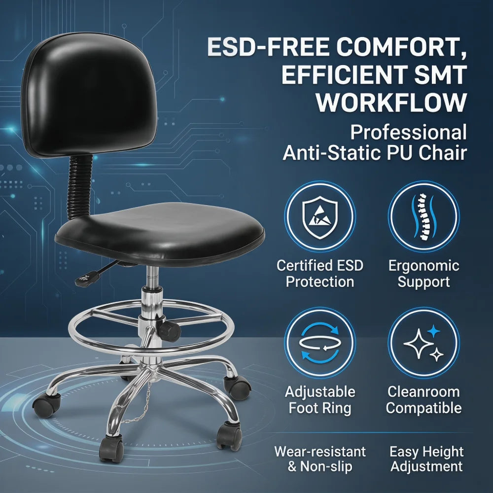 KEXING COS-103 ESD PU Leather Chair Foot Ring Integrated Adjustable Height Laboratory Stool Cleanroom Industrial Workshop Lab