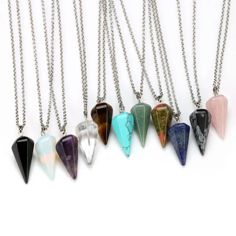 2026 Agate Crystal Pendulums Clear Quartz Gemstone Healing Crystal Pendulum Conical Shape Feng Shui Angel