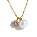 JINYOU 1380 New Exquisite Stainless Steel Cubic Zirconia Natural Pearl Pendant Luxury Necklace Charm Fashion Korean Jewelry