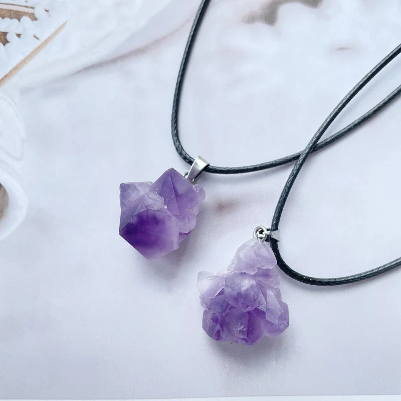 Natural Purple Amethyst Rock Stone Pendant Healing Crystal Chakra Gemstone Charms for Children's Jewelry Making