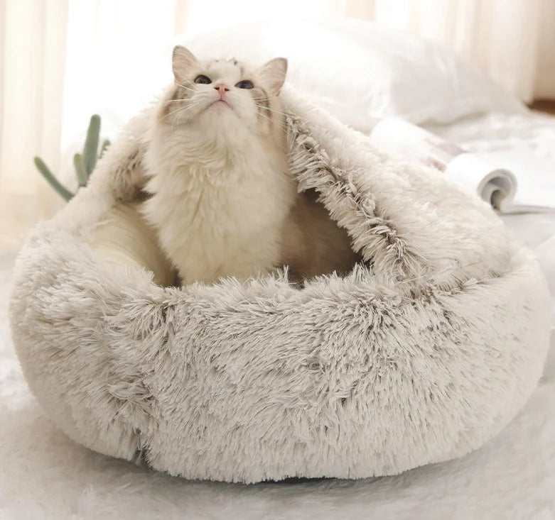 Cute Plush Dog Bed Crystal Luxury Plush Warm Round Half Pack Cat Nest Deep Sleep Cat Cave Pet Bed