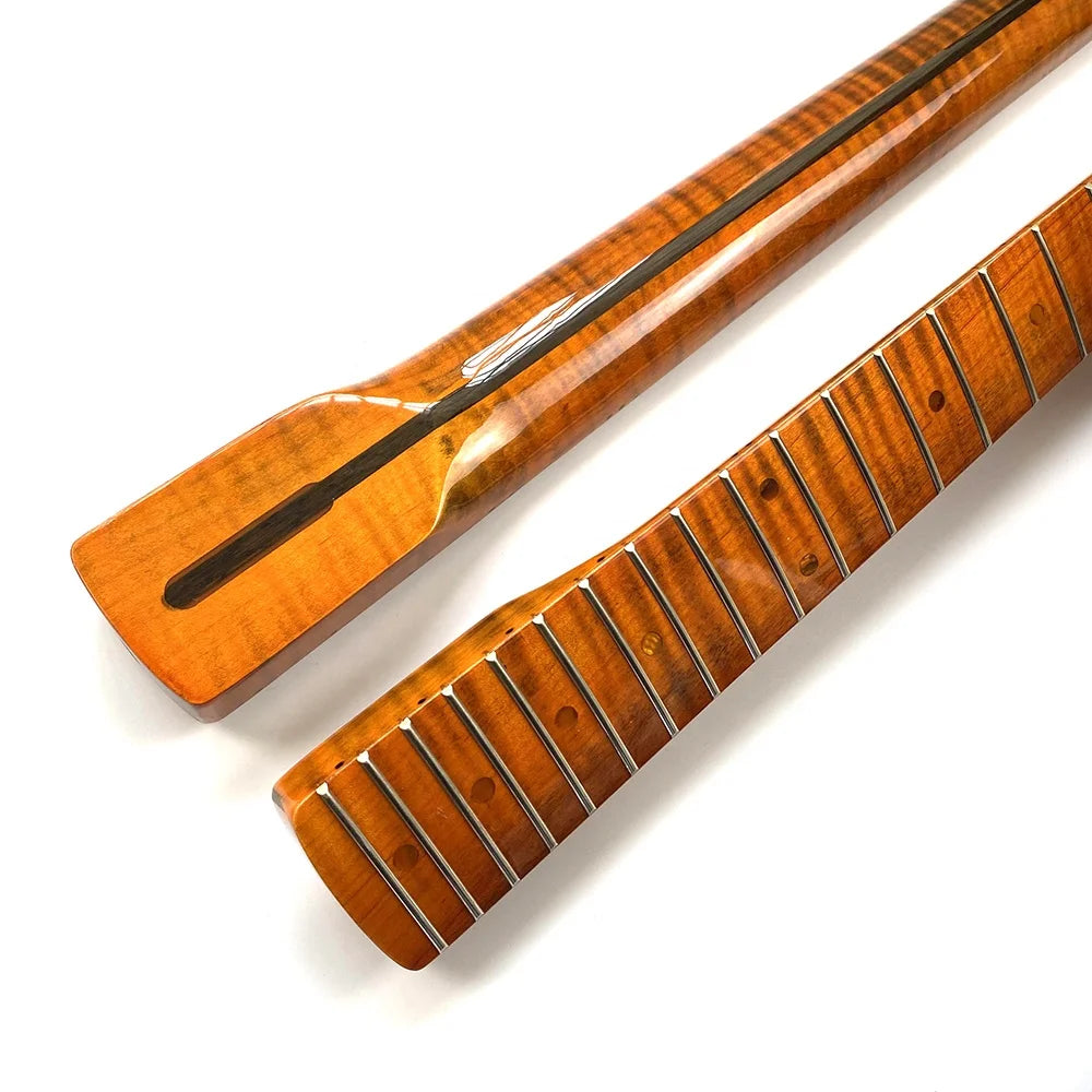 Custom 21 Fret Guitar Neck Electric Dark Brown Tiger Flame Maple ST Guitar Neck for Sale