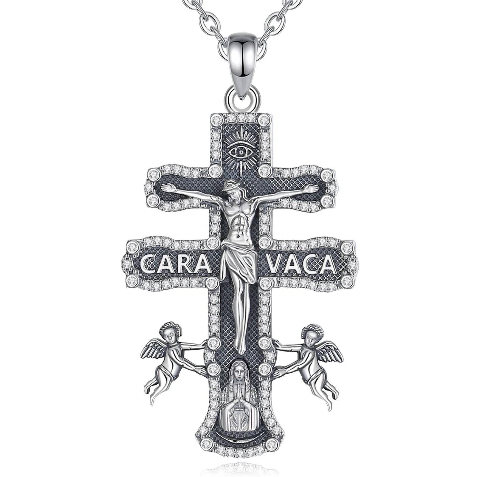 Merryshine Women's 925 Sterling Silver St. Benedict Crucifix Pendant Necklace Religious Jesus Christ Medal Amulet Jesus Jewelry
