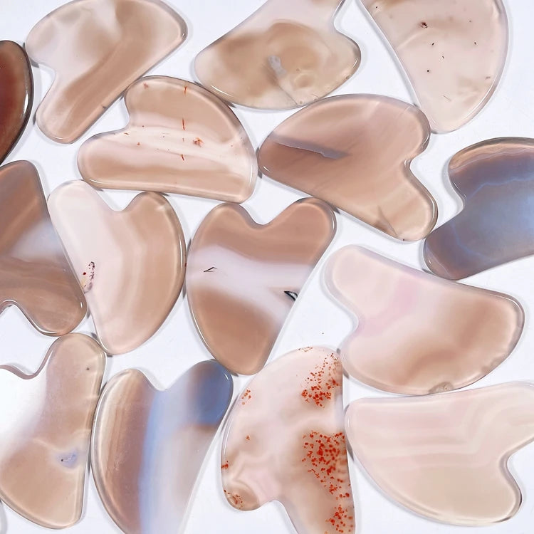 HZ Pure Natural Face and Crystal Grey Agate Gua Sha Scraper