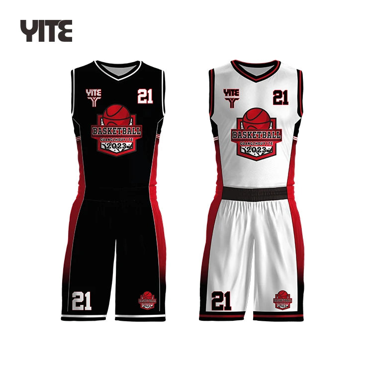 Team Sports Printed Sublimated Basketball Uniform Blank Reversible Custom Black White 100% Polyester Breathable Shorts Set