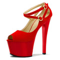 Red 17 cm Thin Heel Platform Super High Heel Banquet Fish Mouth Women's High Heels T-stage Model Walk Show Steel Pipe Dance Shoe
