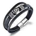 Black Silver Clasp Genuine Handmade Braided Multilayer Custom Engraved Logo Women Men Stainless Steel Leather Bracelets PH1366