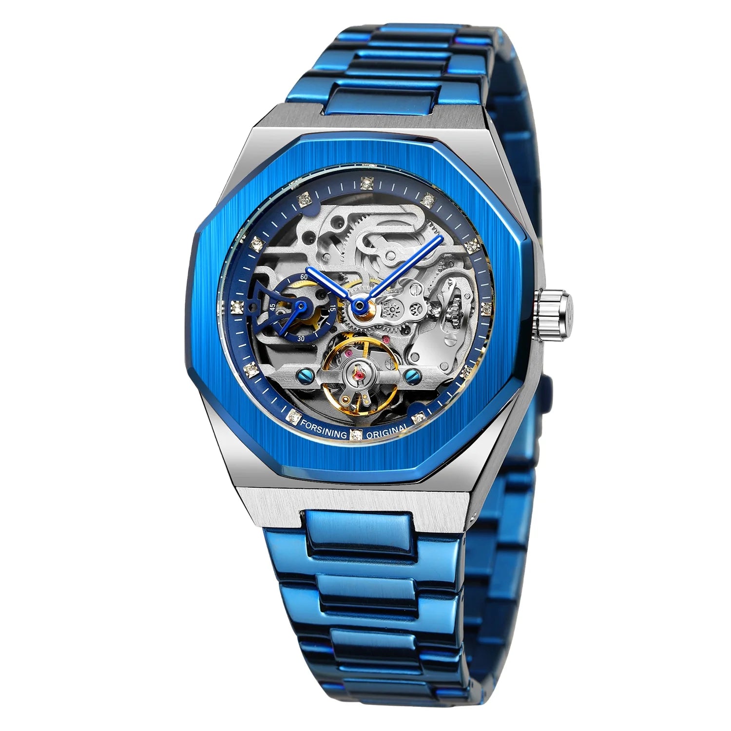 Direct sales customization mechanical movement with diamond embedded and transparent framework mens mechanical watches