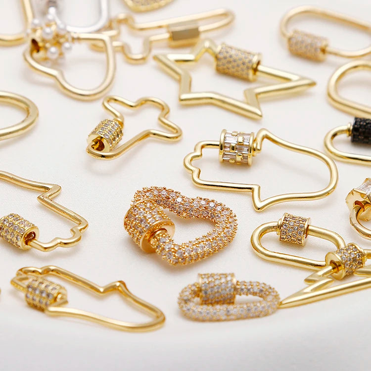 Custom Fashionable Jewelry Screw Clasp Gold Plated DIY Charms Pendant Necklace Carabiner Clasps for Jewelry Making